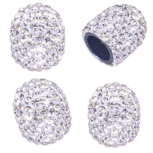 DBlosp Valve Stem Caps, 4 Pack Handmade Crystal Rhinestone Universal Car Tire Valve Caps Chrome,Attractive Dustproof Bling Car Accessories - White - Image 1