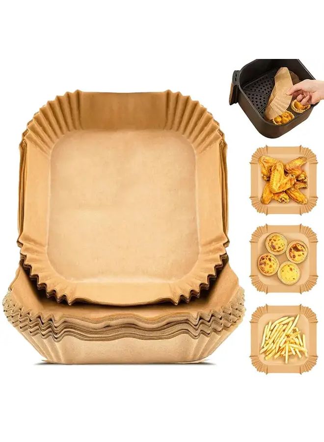 Square 25cm 9.84 Inch Non Stick Air Fryer Parchment Paper Liners 50 Pack Heavy Duty Durable Disposable Pleated Design for 2 To 8 Quart Baskets Microwaves Ovens Grills Easy Cleanup Mess Free Cooking Kitchen Essentials - Image 1