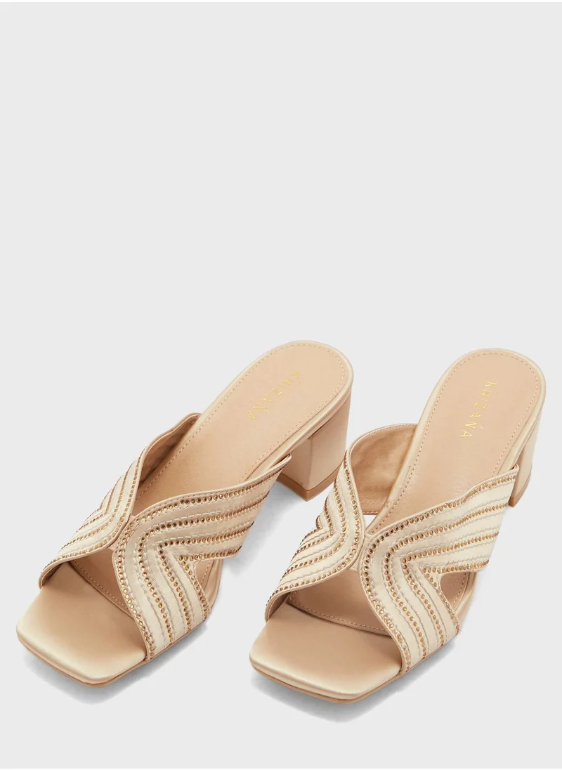 Khizana Diamante Stitch Cutout Mule Sandal