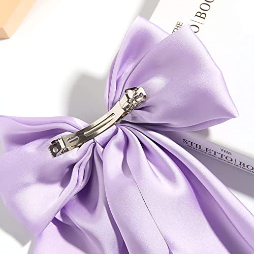 WHISKET - Hair Bow Clip, Big Satin Layered Hair Accessories for Women Girls,Barrette Hair Clip, Long Black Ribbon Bows, French Style (PURPLE) - Image 2