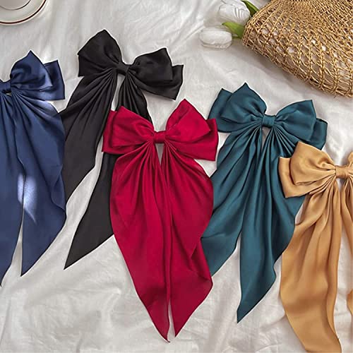WHISKET - Hair Bow Clip, Big Satin Layered Hair Accessories for Women Girls,Barrette Hair Clip, Long Black Ribbon Bows, French Style (PURPLE) - Image 5