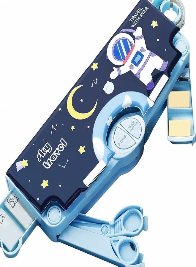 YBN Plastic Branded Multi-Functional Pencil Box for Kids, Space Pencil Box for Boys & Girls, Magnetic Pencil Box for Boys, Space Theme Gifts for Kids with Accessories. (Navy Blue Astronaut) - Image 2