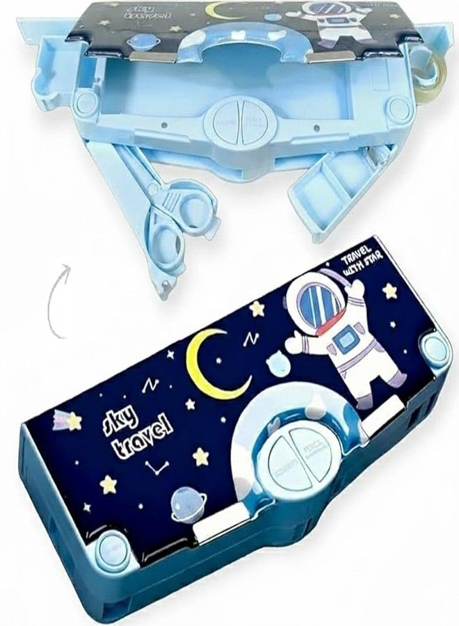 YBN Plastic Branded Multi-Functional Pencil Box for Kids, Space Pencil Box for Boys & Girls, Magnetic Pencil Box for Boys, Space Theme Gifts for Kids with Accessories. (Navy Blue Astronaut) - Image 1