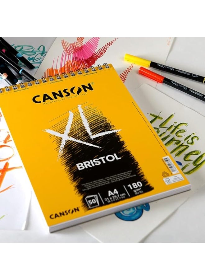 CANSON XL Bristol 180gsm A4 Paper Very Smooth Spiral Pad Short Side 50 Extra White Sheets Ideal for Professional Artists & Illustrators - Image 2