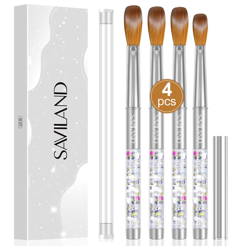 SAVILAND Kolinsky Acrylic Nail Brush Set: Size 6,10,12,14 Professional Nail Brushes with Silver Handle for Acrylic Powder Application Extensions & 3D Carving Home Salon Manicure DIY Nail Art Tools - Image 1