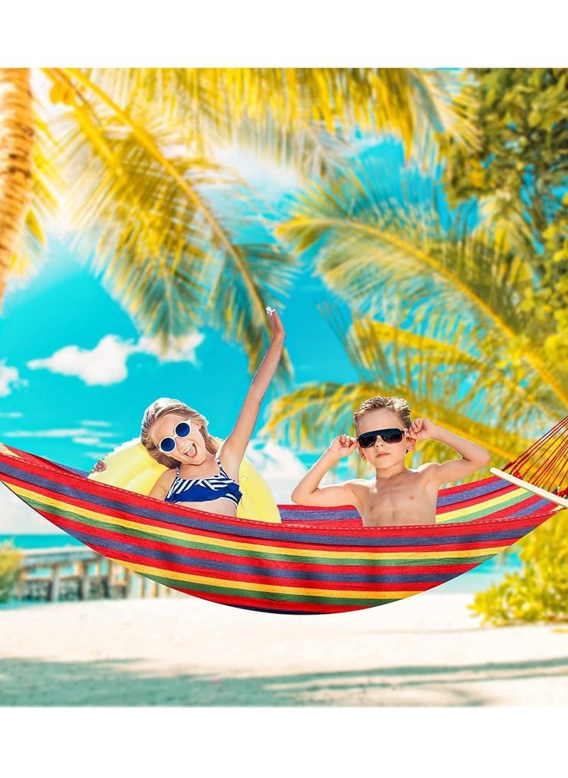 SYOSI Camping Hammock Extra Large Canvas Cotton Hanging Hold 450lbs  Portable  Two-Person Relaxing Bed Outdoor  and Indoor  Perfect for  Travel  Beach  Patio  Room Red Stripes  - Image 2