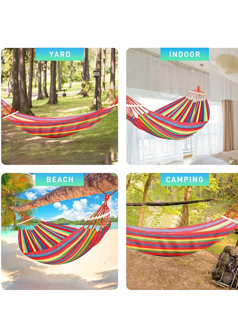 SYOSI Camping Hammock Extra Large Canvas Cotton Hanging Hold 450lbs  Portable  Two-Person Relaxing Bed Outdoor  and Indoor  Perfect for  Travel  Beach  Patio  Room Red Stripes  - Image 3