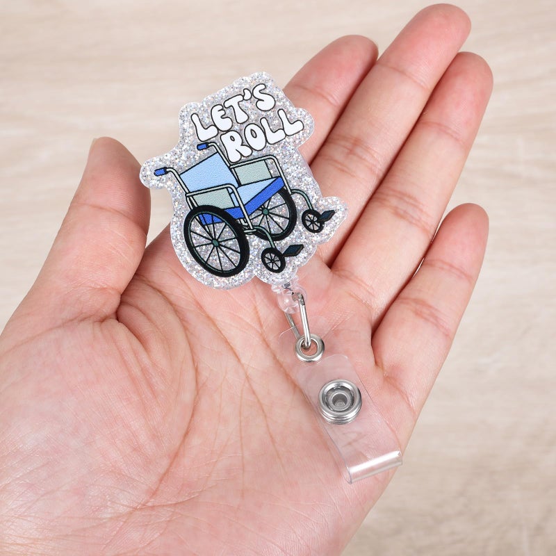 BVIIE Let's Roll Funny Wheelchair Badge Reel, Cute Retractable ID Card Badge Holder, Name Tag Medical Work Badge Clip for RN LPN CNA MA ER Night Shift Nurse Nursing Student Doctor, Nurse Gifts - Image 2