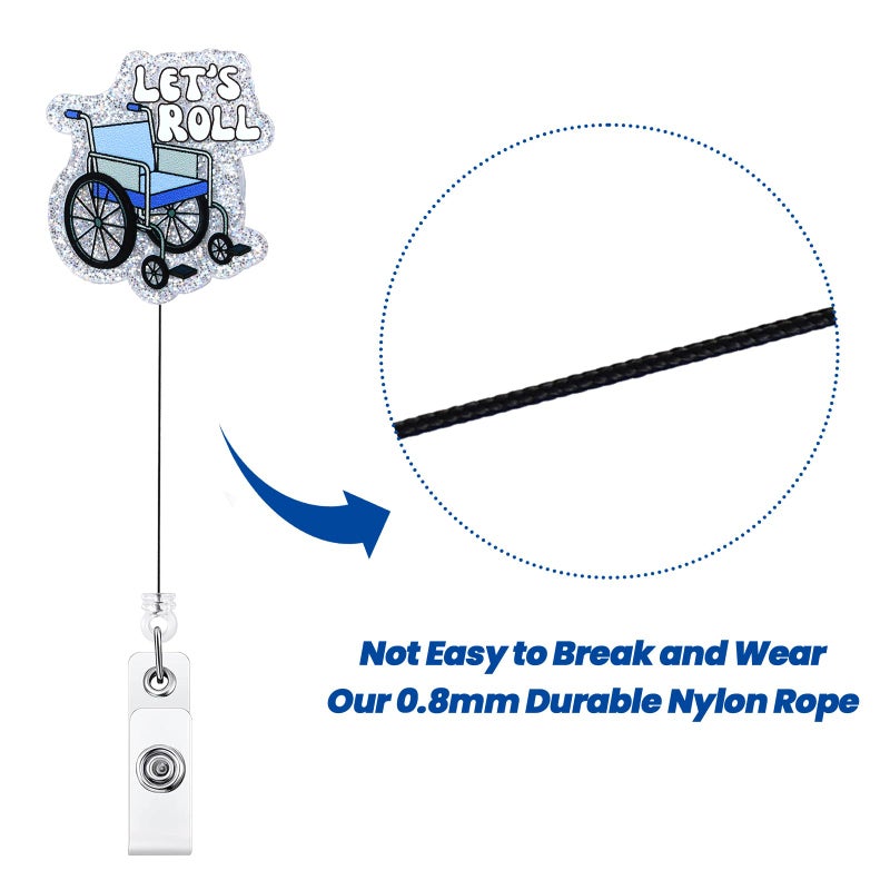 BVIIE Let's Roll Funny Wheelchair Badge Reel, Cute Retractable ID Card Badge Holder, Name Tag Medical Work Badge Clip for RN LPN CNA MA ER Night Shift Nurse Nursing Student Doctor, Nurse Gifts - Image 5