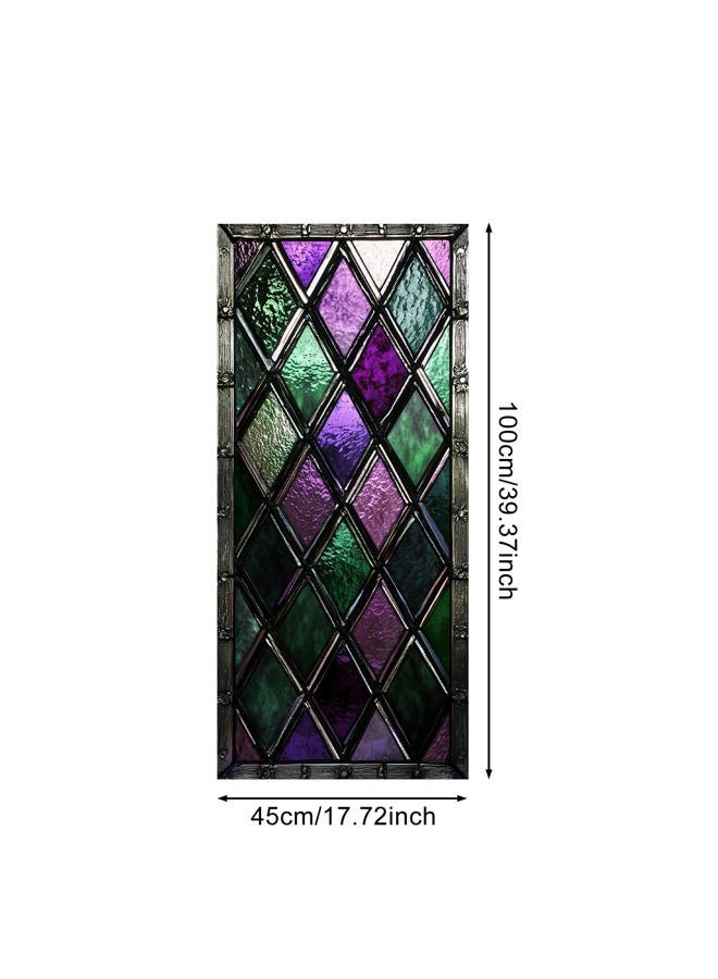 IVN Privacy Window Film Stained Glass Window Cling Purple Green Diamond Pattern Decorative Static Cling Window Sticker for Bathroom Kitchen Entry Door 17.7 x 39.3 Inch - Image 3