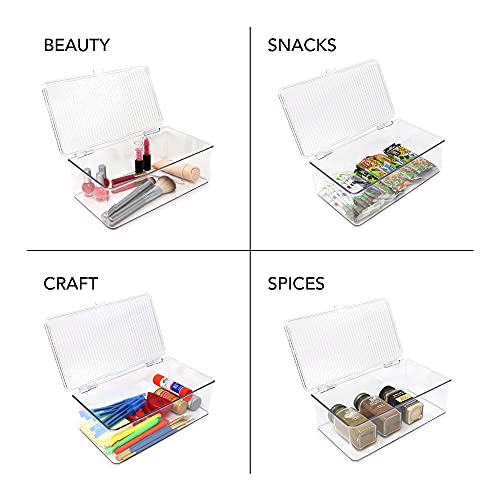 Isaac Jacobs Medium Stackable Organizer Bin (10.75”x6.5”x3.7”) w/ Hinged Lid, Clear Storage Box, Home, Office, School, Fridge, Bathroom, Kitchen, Pantry Container, BPA-Free, Food Safe (Medium, Clear) - Image 2