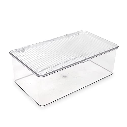 Isaac Jacobs Medium Stackable Organizer Bin (10.75”x6.5”x3.7”) w/ Hinged Lid, Clear Storage Box, Home, Office, School, Fridge, Bathroom, Kitchen, Pantry Container, BPA-Free, Food Safe (Medium, Clear) - Image 1