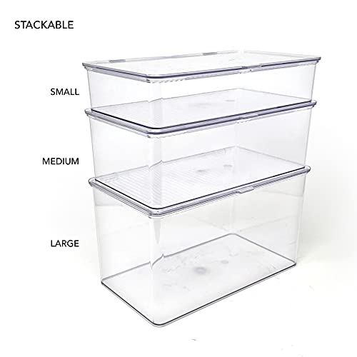 Isaac Jacobs Medium Stackable Organizer Bin (10.75”x6.5”x3.7”) w/ Hinged Lid, Clear Storage Box, Home, Office, School, Fridge, Bathroom, Kitchen, Pantry Container, BPA-Free, Food Safe (Medium, Clear) - Image 5