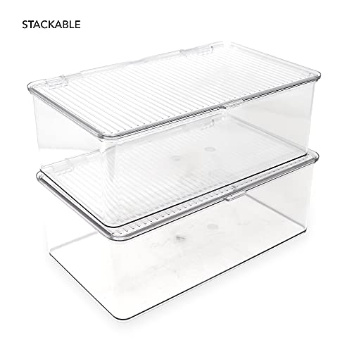 Isaac Jacobs Medium Stackable Organizer Bin (10.75”x6.5”x3.7”) w/ Hinged Lid, Clear Storage Box, Home, Office, School, Fridge, Bathroom, Kitchen, Pantry Container, BPA-Free, Food Safe (Medium, Clear) - Image 4