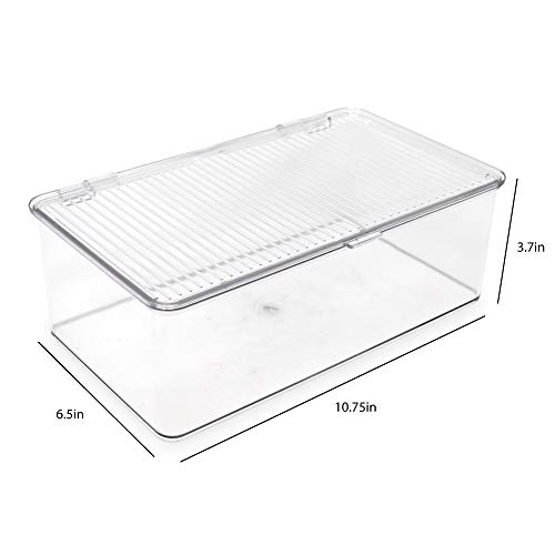 Isaac Jacobs Medium Stackable Organizer Bin (10.75”x6.5”x3.7”) w/ Hinged Lid, Clear Storage Box, Home, Office, School, Fridge, Bathroom, Kitchen, Pantry Container, BPA-Free, Food Safe (Medium, Clear) - Image 3