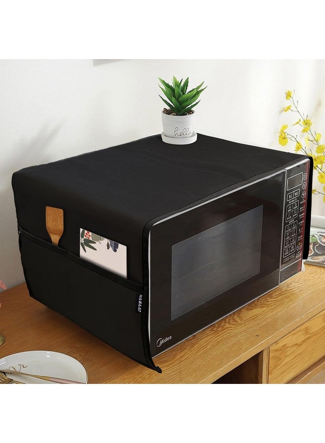 NABAAT Microwave Oven Cover for Kitchen Decor Durable Dustproof Waterproof Modern Design with 4 Side Pockets for Kitchen Accessories - Black (100 x 35cm) - Image 1