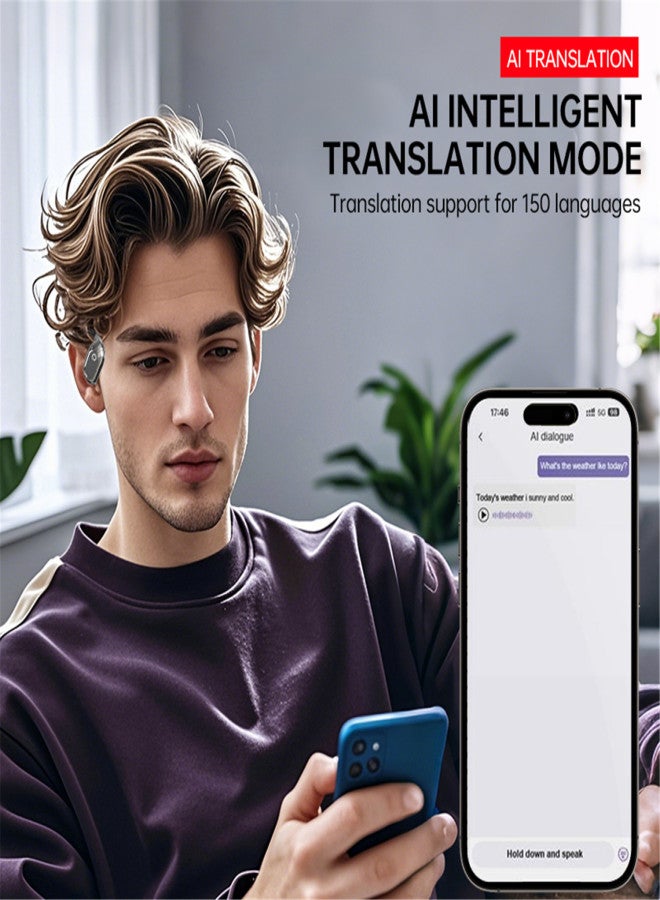 سماعات بلوتوث ذكية XG99 بتقنية الذكاء الاصطناعي للترجمة، ببطارية تدوم طويلاً، سماعات OWS خارجية معلقة، تدعم 138 لغة، ترجمة فورية عبر البلوتوث، مزودة بتطبيقات الذكاء الاصطناعي، صوت ستيريو عالي الدقة، متوافقة مع نظامي iOS وAndroid. - Image 4