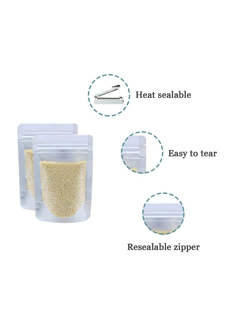 KAWALIB - 50 Pcs Resealable Stand Up Bags Matte Clear Zipper Lock Heat Seal Pouches with Tear Notch for Zip Food Storage - Image 1