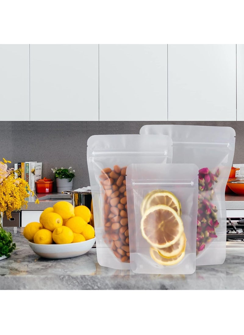 KAWALIB - 50 Pcs Resealable Stand Up Bags Matte Clear Zipper Lock Heat Seal Pouches with Tear Notch for Zip Food Storage - Image 1