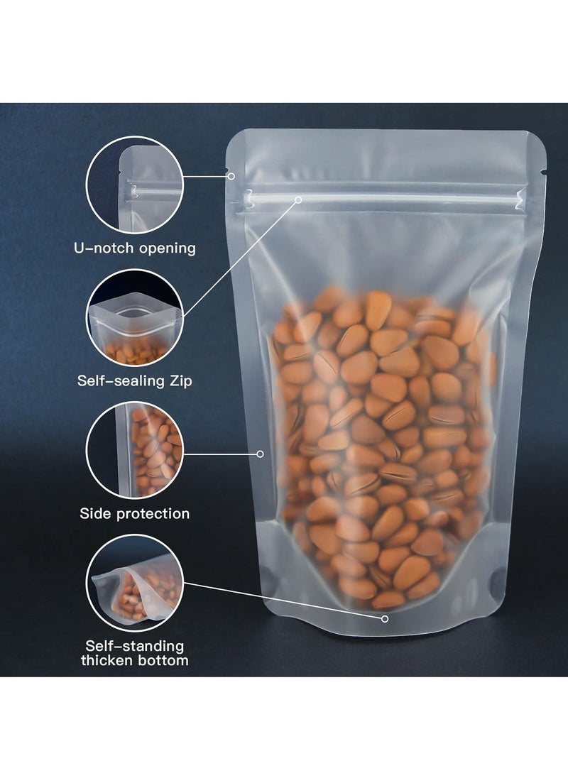 KAWALIB - 50 Pcs Resealable Stand Up Bags Matte Clear Zipper Lock Heat Seal Pouches with Tear Notch for Zip Food Storage - Image 1