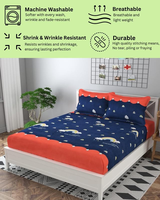 Akshya Cartoon Printed King Size Fitted Bedsheet – Elastic Fitted, Cotton, Wrinkle-Free & Durable, Ideal for Kids' Bedroom - Image 4