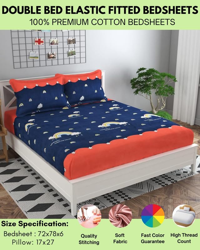 Akshya Cartoon Printed King Size Fitted Bedsheet – Elastic Fitted, Cotton, Wrinkle-Free & Durable, Ideal for Kids' Bedroom - Image 5