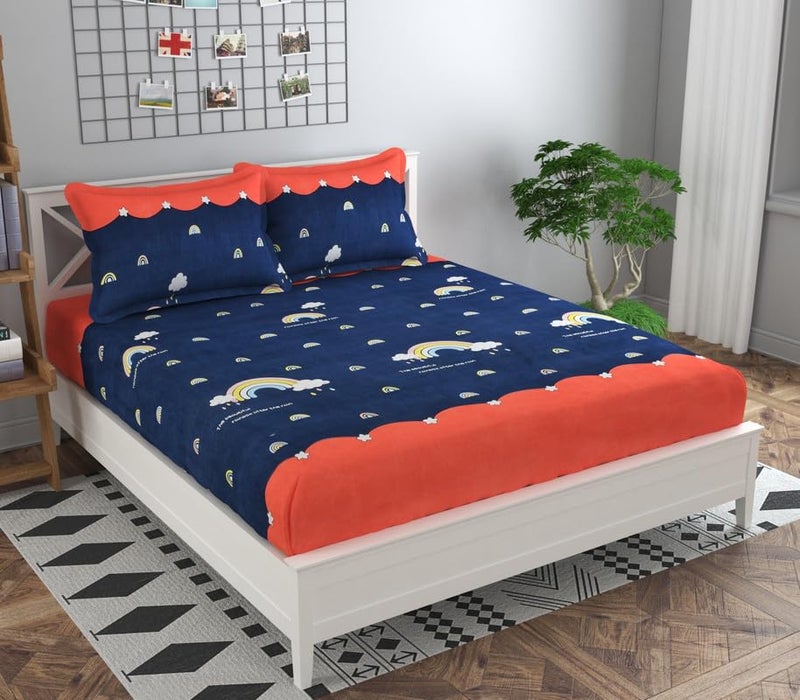 Akshya Cartoon Printed King Size Fitted Bedsheet – Elastic Fitted, Cotton, Wrinkle-Free & Durable, Ideal for Kids' Bedroom - Image 1