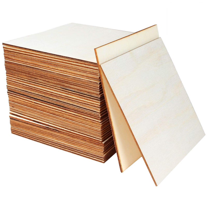 CertBuy 50 Pcs Unfinished Wood Pieces 6 x 6 Inch Square Blank Wood Natural Wooden Squares Cutouts for DIY Crafts Painting Staining Carving Coasters Making Christmas Home Decorations