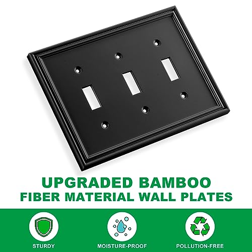 Ranweydi Black Modern Decorative Wall Plate Light Switch Cover Decorator Outlet Covers Rocker Switch Plates Bamboo Fiber Material Wall Plates for Kitchen Bathroom (3 Gang Triple Toggle-1 Pack) - Image 2