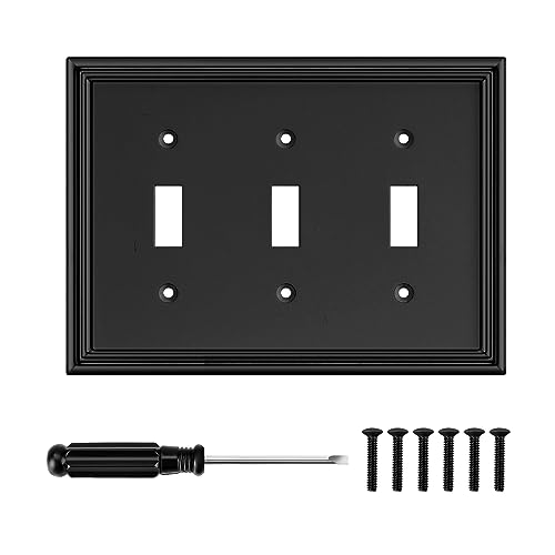Ranweydi Black Modern Decorative Wall Plate Light Switch Cover Decorator Outlet Covers Rocker Switch Plates Bamboo Fiber Material Wall Plates for Kitchen Bathroom (3 Gang Triple Toggle-1 Pack) - Image 1