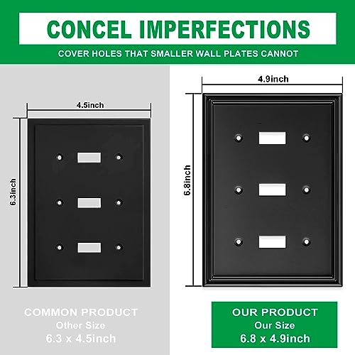 Ranweydi Black Modern Decorative Wall Plate Light Switch Cover Decorator Outlet Covers Rocker Switch Plates Bamboo Fiber Material Wall Plates for Kitchen Bathroom (3 Gang Triple Toggle-1 Pack) - Image 3