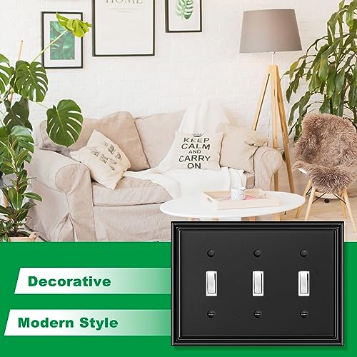 Ranweydi Black Modern Decorative Wall Plate Light Switch Cover Decorator Outlet Covers Rocker Switch Plates Bamboo Fiber Material Wall Plates for Kitchen Bathroom (3 Gang Triple Toggle-1 Pack) - Image 4