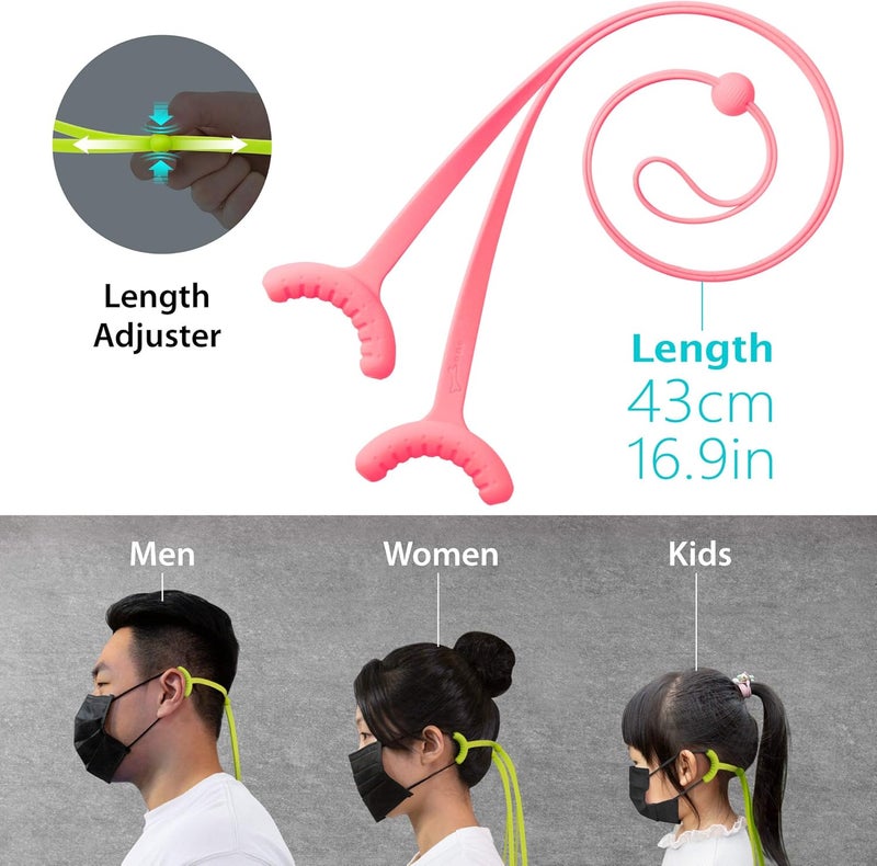 BONE COLLECTION Bone Lanyard Mask Tie (3 Packs), Face Mask Holder, Adjustable & Skin-Friendly Silicone Extender Strap, Ear Savers for Kids & Adults (Pink - Blue - Green) - Image 5