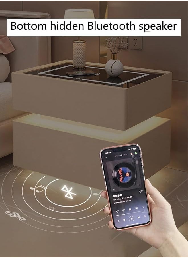 Modern Bedside Nightstand Table with LED Mirror, Sensor Light, Wireless Charging and BT Speaker
