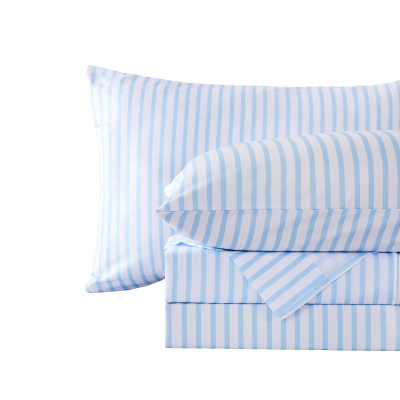 M&Co MCO 4Pieces Striped Sheets Set, Breathable Queen Sheet Set with 16" Deep Pocket,Modern & Luxury, Brushed Microfiber Bedding Set(Queen, Blue Simple) - Image 1