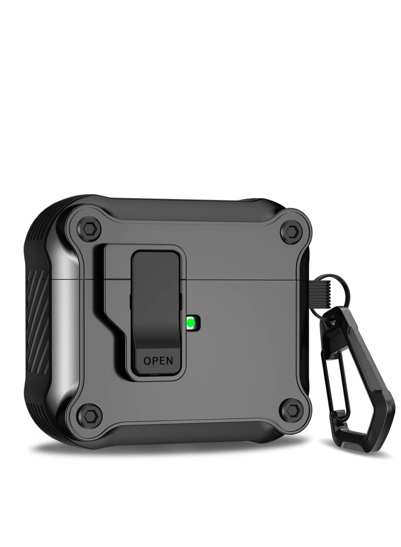 ANYOGRO Airpods 3 Case Cover for Women Men,  Automatic Security Locking Clip Case for Airpods 3rd Generation 2021 Front LED Visible Black - Image 1