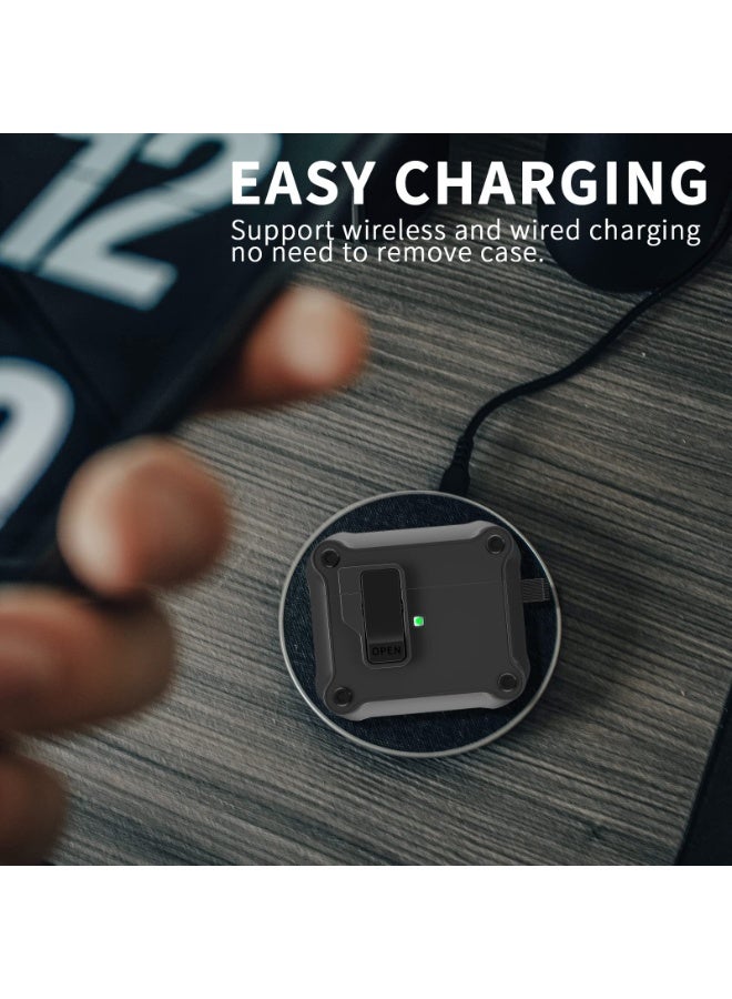 ANYOGRO Airpods 3 Case Cover for Women Men,  Automatic Security Locking Clip Case for Airpods 3rd Generation 2021 Front LED Visible Black - Image 5