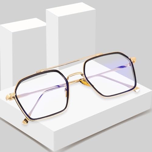 Dervin Blue Light Blocking Glasses Gaming Filter Transparent Hexagon Eyeglasses for Eye Protection Men Women, Computer/Tablet/Laptop/Mobile/TV, Anti-blue & Anti eyestrain (Gold) - Image 5