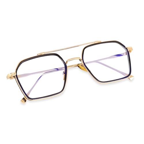 Dervin Blue Light Blocking Glasses Gaming Filter Transparent Hexagon Eyeglasses for Eye Protection Men Women, Computer/Tablet/Laptop/Mobile/TV, Anti-blue & Anti eyestrain (Gold) - Image 4