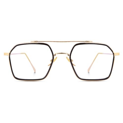 Dervin Blue Light Blocking Glasses Gaming Filter Transparent Hexagon Eyeglasses for Eye Protection Men Women, Computer/Tablet/Laptop/Mobile/TV, Anti-blue & Anti eyestrain (Gold) - Image 2