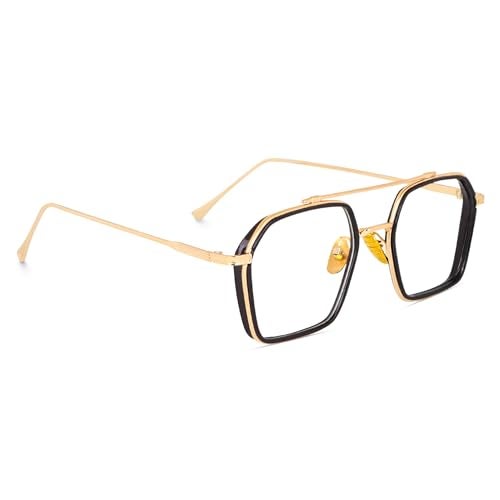 Dervin Blue Light Blocking Glasses Gaming Filter Transparent Hexagon Eyeglasses for Eye Protection Men Women, Computer/Tablet/Laptop/Mobile/TV, Anti-blue & Anti eyestrain (Gold) - Image 1