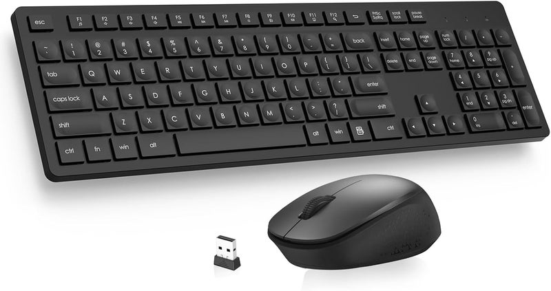 LeadsaiL Wireless Keyboard and Mouse Combo, Full-Sized Ergonomic Computer Keyboard, 2.4GHz Cordless Keyboard Silent Mouse Set with 2-in-1 USB Receiver, 12 FN Shortcuts for Windows Laptop, PC/Mac-Black - Image 1