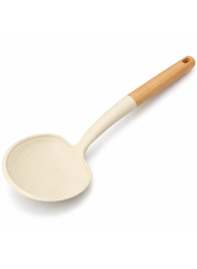 Silicone Cooking Spoon with Wooden Handle, Food-Grade BPA-Free Silicone Serving Spoon, Heat Resistant Non-Stick Kitchen Spoon, Wooden Handle Utensil 34.5cm - Image 1