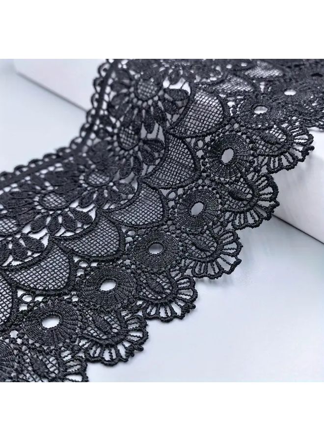 Black Polyester Lace Trim 2 Yards with Floral Scalloped Edges for Wedding DIY Craft - Image 1