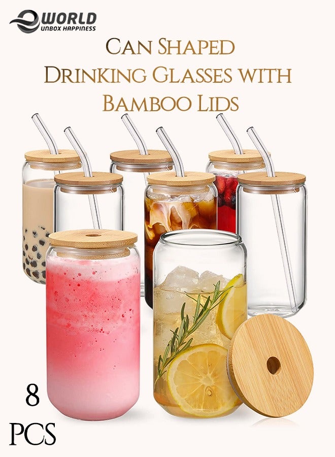 Eworld 8 Piece Drinking Reusable Glasses with Bamboo Lids and Straws for Coffee & Tea  - Image 1