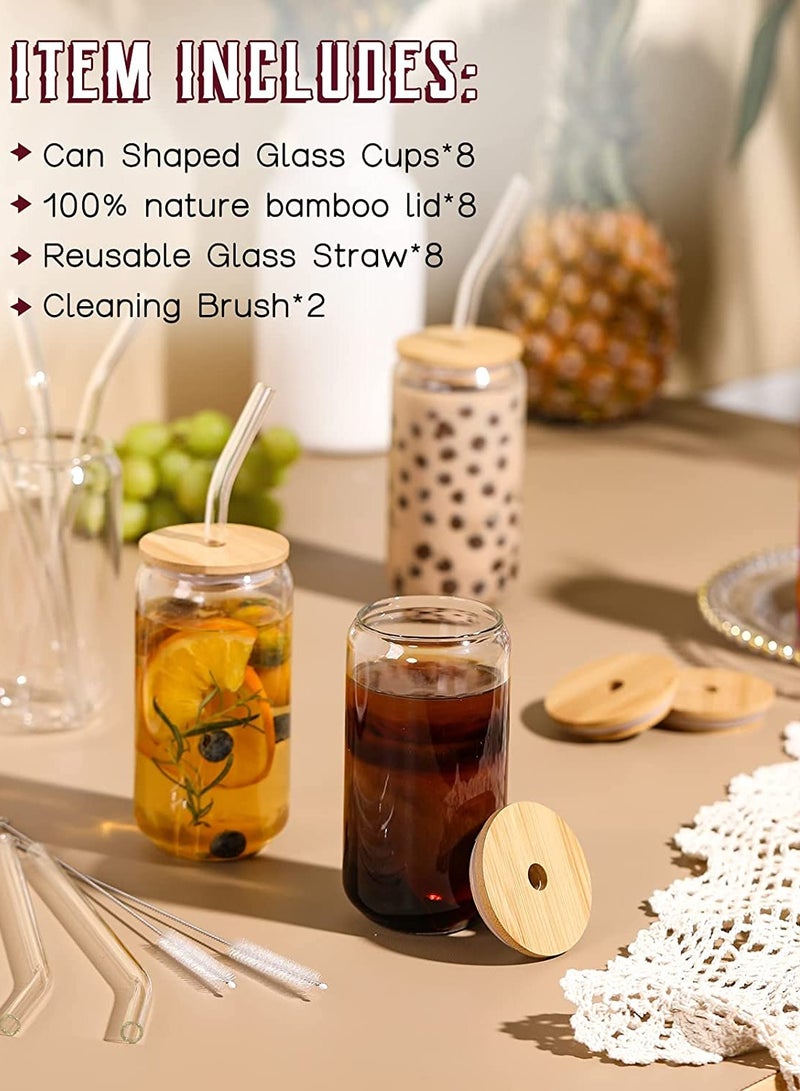 Eworld 8 Piece Drinking Reusable Glasses with Bamboo Lids and Straws for Coffee & Tea  - Image 2