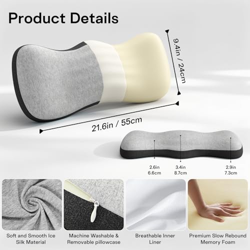 Forcanby Lumbar Support Pillow for Bed Lower Back Pillow for Sleeping Memory Foam Waist Pain Relief Pillows Lumbar Pillow for Sleeping Bed Car Couch Grey Black - Image 3