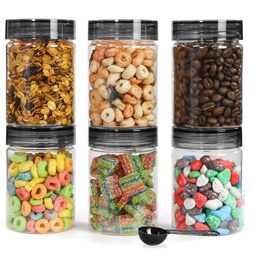 Homeor Plastic Storage Jar & Containers With Spoon, Airtight & BPA Free Containers for Kitchen Storage, Grocery Kitchen Container, Multipurpose Jar, Fridge Storage Container, 500 ML Set 6, Brown - Image 1