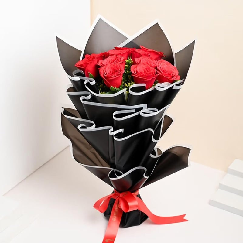 Floweraura FlowerAura Fresh Live Flower Bouquet of 12 Red Roses In Black Packing For Birthday Gift Anniversary Gift Wedding Gift Congratulations Gift Gift For Special Occasions Same Day Delivery  - Image 2