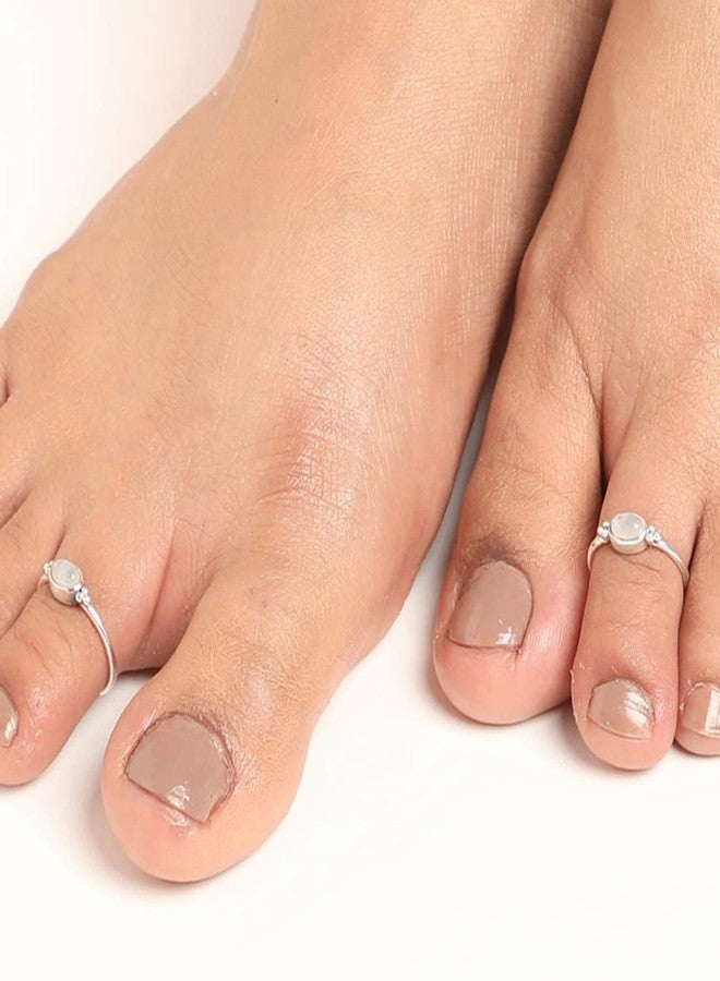 CLARA 925 Sterling Silver Moonstone Toe Rings Pair | Size Adjustable | Gift for Women and Girls - Image 5